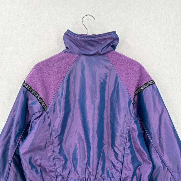 VINTAGE OUTBROOK 80s Windbreaker Jacket Women M Metallic Purple Blue Cinch Waist - Picture 5 of 16